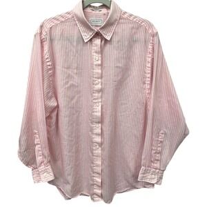 MR. WITT Shirt Womens XL Pink White Stripe Button Front Made USA Casual Tailored